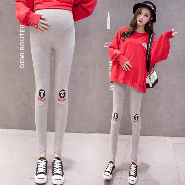 

maternity clothes 2021 autumn versatile style pregnant women pants fashion embroidered regulation high-waisted bottoms, White