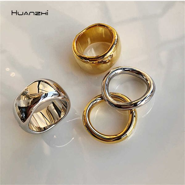 

huanzhi 2020 new punk geometry irregularity wide surface bright side gold rings for women girls gifts party jewelry p0818, Silver