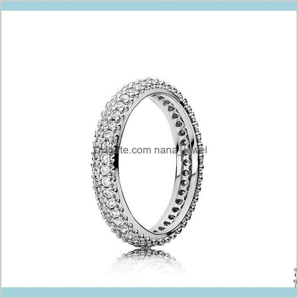 

elegant pave band ring cz diamond wedding jewelry for pandora luxury designer 925 sterling silver ring sets with original logo box noj b61wh, Slivery;golden