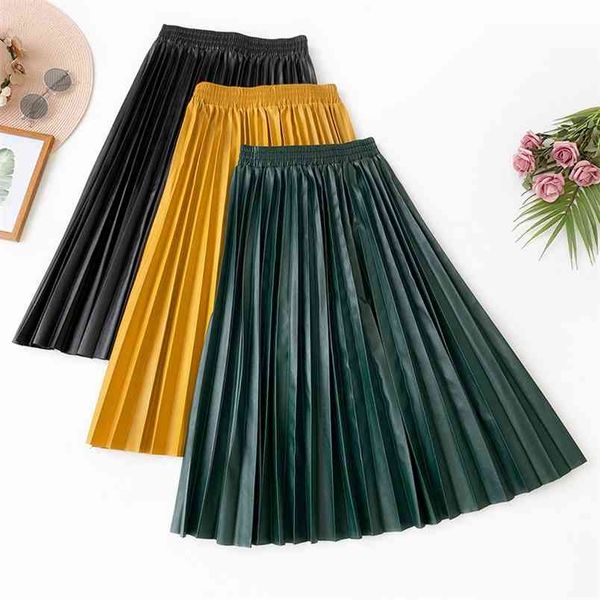 

autumn arrival fashion a-line skirt temperament slim versatile pu leather long umbrella 210527, Black