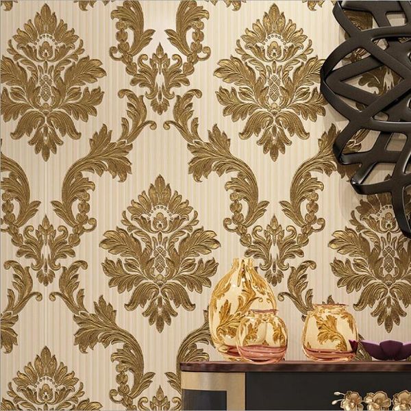 

wallpapers modern 3d textured damask wallpaper roll for room bedroom decor relief metallic glitter classic wall paper golden,pink