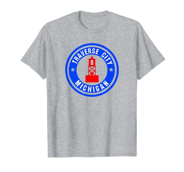 

traverse city red 8 buoy - elmwood marina grand traverse bay t-shirt, White;black