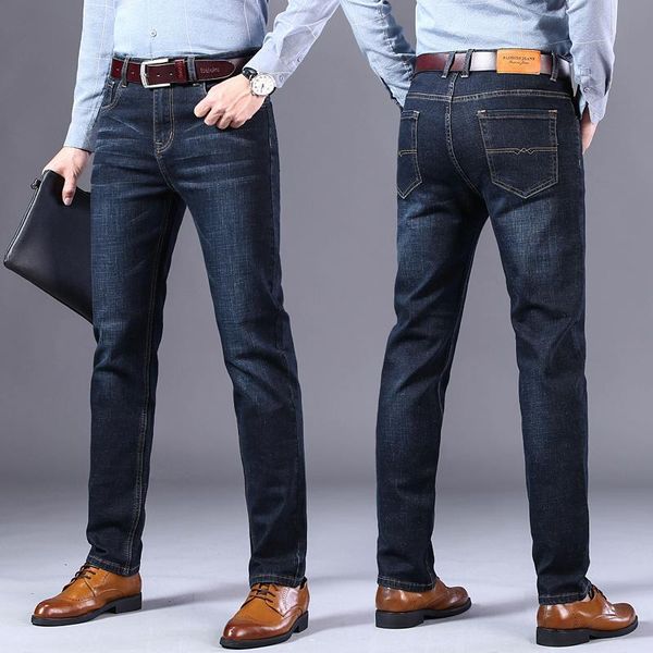 

men's jeans 2021 autumn spring stretch pants trousers casual distressed homme men slim fit black blue denim