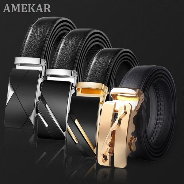 

belts 2021 strap male metal automatic buckle belt men genuine luxury leather for, Black;brown