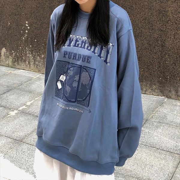 

women hoodie 2021 spring autumn oversized sweatshirt grey blue yellow o-neck pullover korean loose clothes vintage harajukuhoodie, Black
