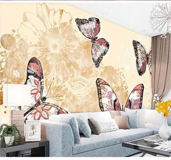 

large-scale custom mural wallpaper butterfly flower european pastoral style background wall high-end waterproof material wallpapers