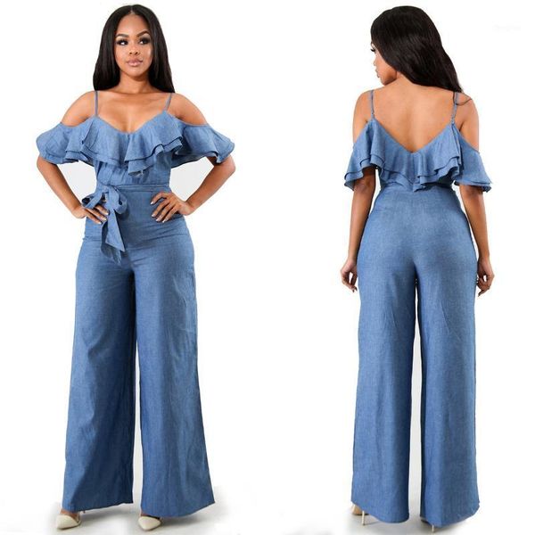 Dames Jumpsuits Rompertjes Sexy Jumpsuit Dames Lente Ruglooze Korte mouw Hoge taille V-hals Denim Bodycon Trainingspak Werkkleding Slank Straat