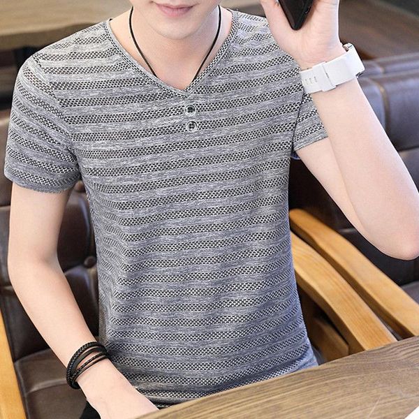 

men's t-shirts 2021 spring and summer fashion hollow ice silk short-sleeved t-shirt v-neck trend korean slim bottoming shirt, White;black