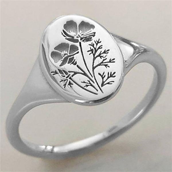 

wedding rings vintage simple carved flower ring for women bohemian delicate wildflowers floral dainty minimalist fashion jewelry gift, Slivery;golden