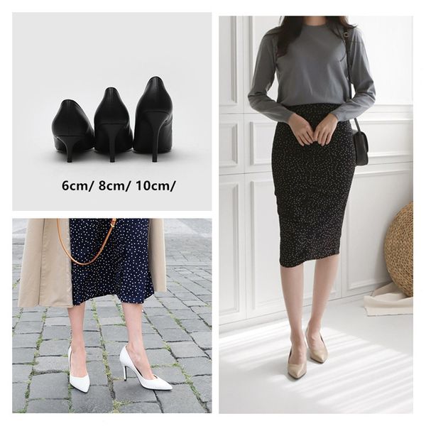 

luxury dress shoes 2021 spring high heels shallow mouth thin heel pointed single fashion profsional women's leather work sho, Black