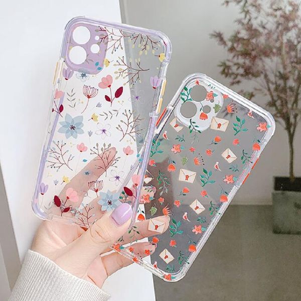 Schöne florale Handyhüllen für iPhone 12 11 Pro MAX XS XR 7 8 Niedliche Blumen-Frühlings-Dame-Druck-Rückseite Schutzhülle