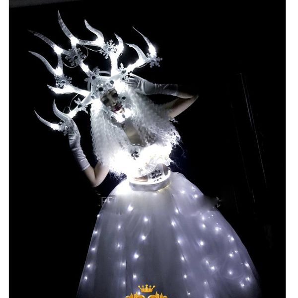

stage wear white antlers queen dance costume nightclub led headgear costumes club party girl, Black;red