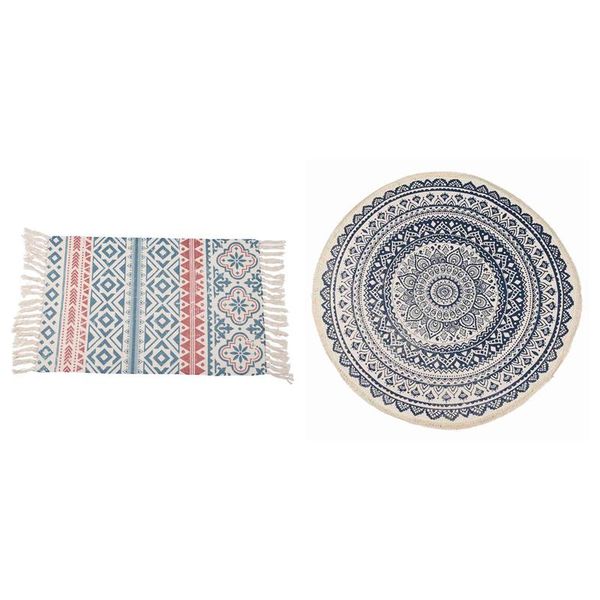 

carpets 2pcs retro bohemian hand woven cotton carpet tassel with morocco round bedroom boho style