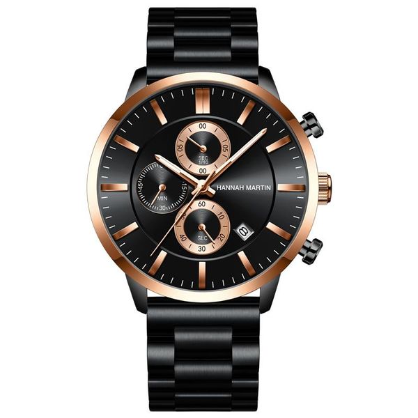 

wristwatches blue solid stainless steel band business multi-function calendar waterproof wrist watches for men, Slivery;brown