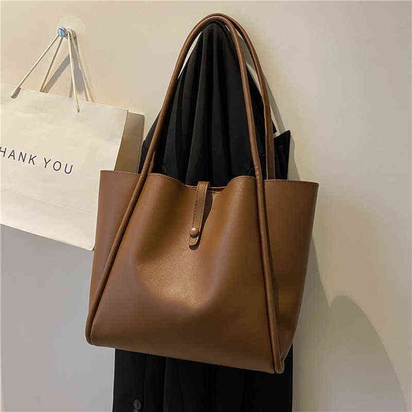 

shopping bags two piece ladies fashion popular solid color pu shoulder handbag work school large capacity leisure travel tote bag 220309