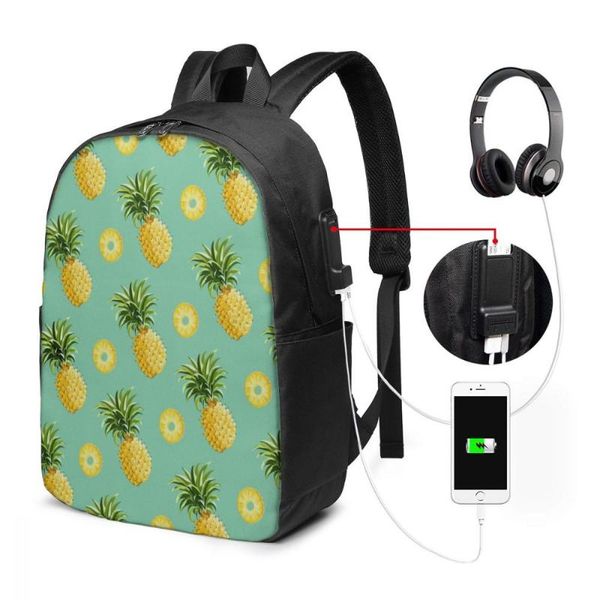 

backpack whereisart pineapple printing school bags for girls teenagers usb charging laptravel high capacity schoolbag