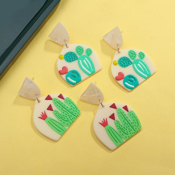 

unique cactus acrylic drop earrings women fashion geometric dangle cute pendant earring 2021 trendy jewelry & chandelier, Silver