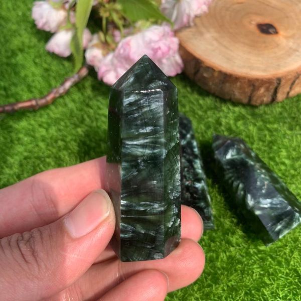 

decorative objects & figurines natural clinochlore point healing green seraphinite crystal stone tower reiki energy for home de
