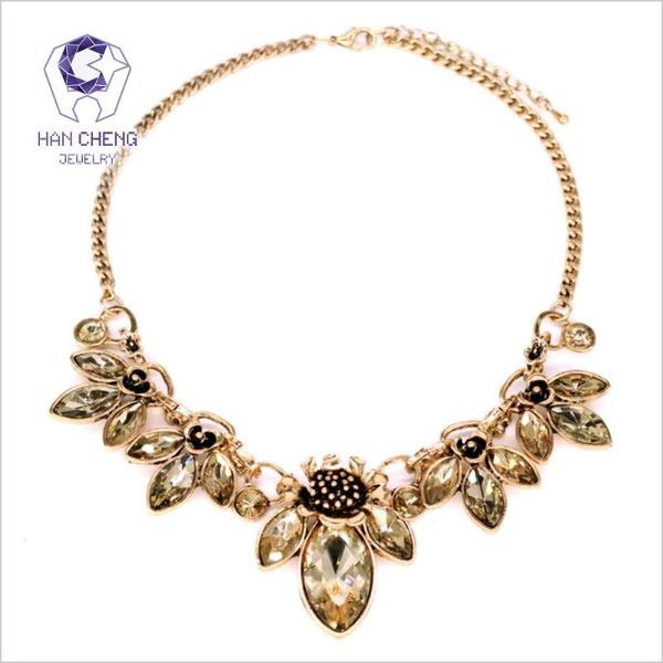 

pendant necklaces flowers & leaves crystal pendants golden metal statement necklace gem choker women jewelry collier vintage, Silver
