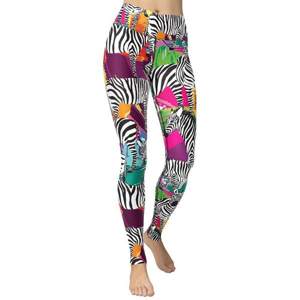 

women's leggings seashy colorful zebra yoga women plus size sports push up trainer running trousers workout s-2xl, Black