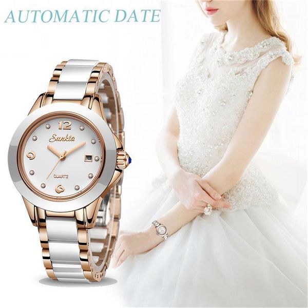 

wristwatches sunkta 2021 rose gold watch women quartz watches ladies female wrist girl clock relogio feminino+box, Slivery;brown