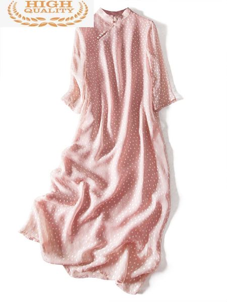 

silk summer real dress women clothes ladies dresses vintage elegant maxi pink 2021 cheongsam a1119 casual, Black;gray