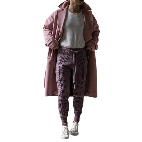 

men's pants fashion men 2021 autumn winter slim fit knitted casual pencil streetwear clothing, Black