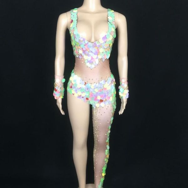 

stage wear shiny rhinestones colorful sale sequins jumpsuit single leg spandex leotard dj nightclub women dancer singer costume, Black;red