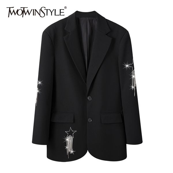 

casual patchwork diamond tassel blazer for women notched long sleeve black blazers female fashion clothing 210524, White;black