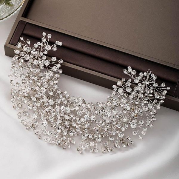 

hair clips & barrettes luxury shinny full rhinestone beads bridal head piece handmade women wedding party jewelry accessory for female hairp, Golden;silver