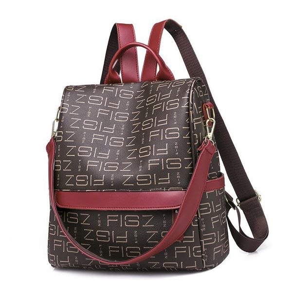 

bag backpack korean fashion contrast color female laohua college student schoolbag soft leather traveling trendy women's, Black;red