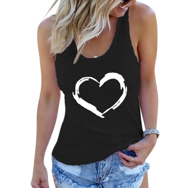 

summer tank women clothing heart printed sleeveless ladies casual vest women's tank female t shirt 210319, Black