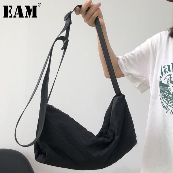 

[eam] women black oxford brief large capacity personality all-match crossbody shoulder bag fashion tide 2021 18a3102 evening bags