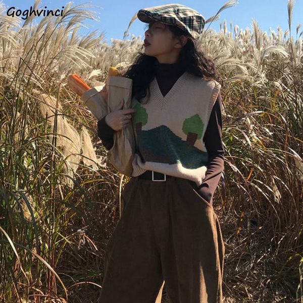 

women's vests women knitted sweater vest v-neck lovely printed retro sleeveless loose japanese style sweaters students autumn fashion s, Black;white