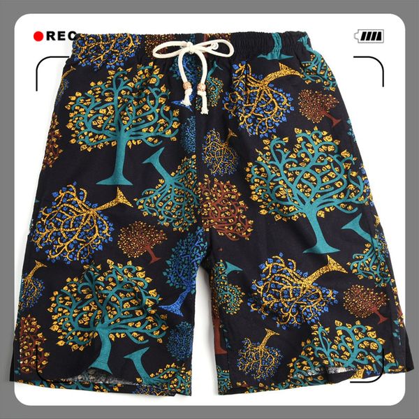 

2021 soccer shorts summer style cotton and linen printed big pants beach men's loose hamsik eee333, Black;red