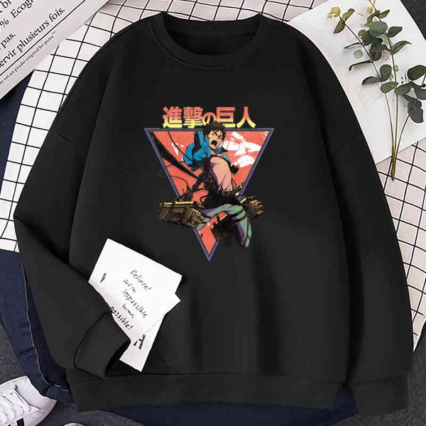 

titan attack men's hoodie, crew neck, loose street cloth, hip hop style, black, fall 2021