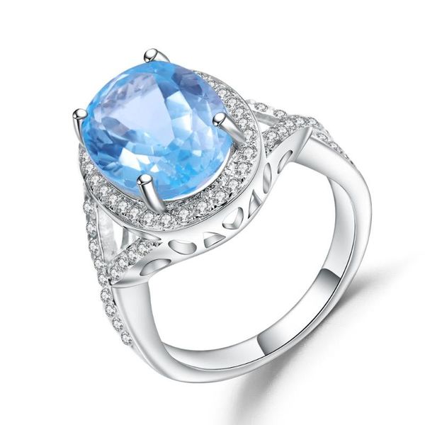 

cluster rings gem's ballet 8.15 natural sky blue z gemstone for women wedding pure 925 sterling silver ring fine jewelry, Golden;silver