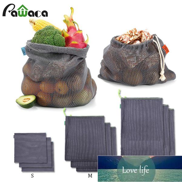 Cestelli di stoccaggio 9pcs prodotti riutilizzabili borse in cotone maglia shopping bag set biologico eco amichevole lavabile per frutta verdure