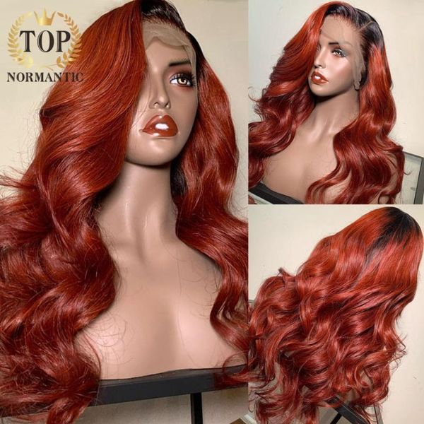 

ormantic body wave lace front human hair wigs for women remy wig ombre red color, Black;brown