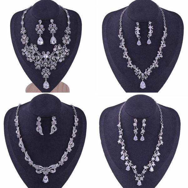 

wedding jewelry sets sliver plated rhinestone crystal faux pearl necklace+earring set for bride bridal, Slivery;golden