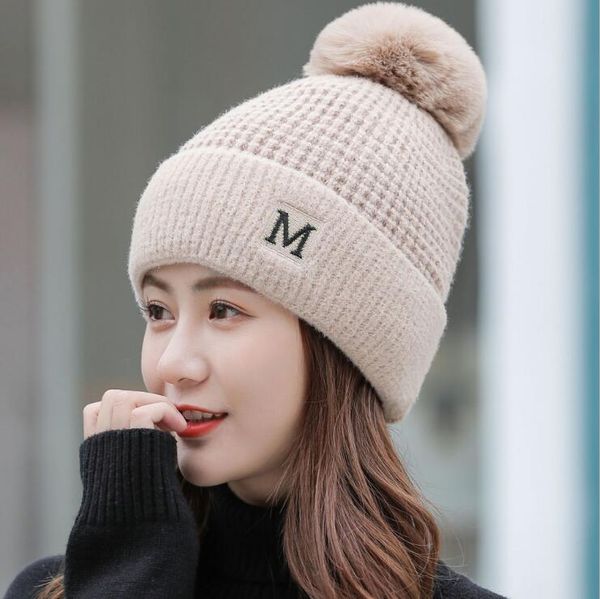 

new style  letter female knitted hats caps gszm008 fashion winter plush warm woolen cap, Blue;gray