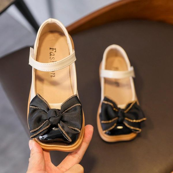 

flat shoes korean style baby girls soft leather cute bowtie square toe all match 1-18 years old kids princess t21n07ls-58, Black;grey