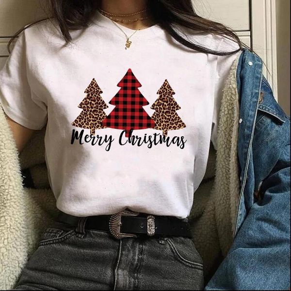 

women print womens t shirt holiday leopard tree year christmas tees ladies graphic female camisa lady shirts, White