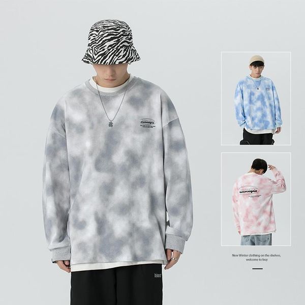 

men's hoodies & sweatshirts hfyf 2021 autumn and winter tide brand round neck tie-dye sweater male hip-hop couple jacket ins long-sleev, Black