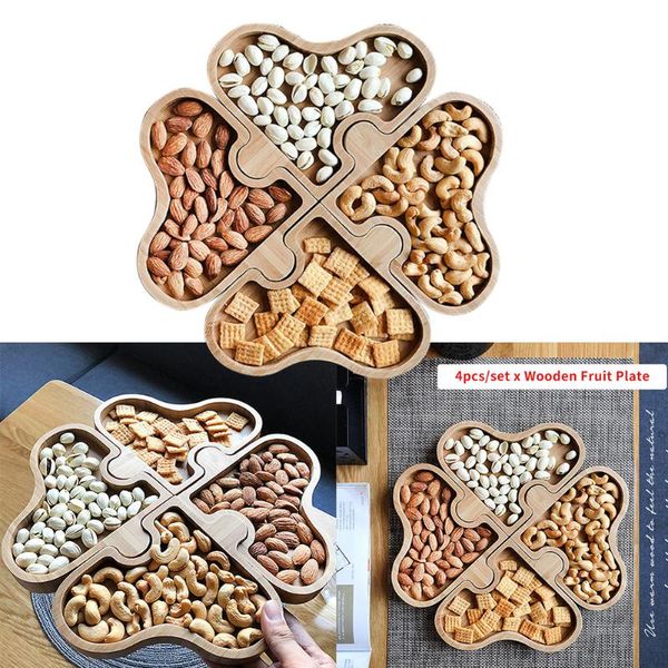 

kitchen storage & organization 4pcs/set tray tableware home desserts splice wooden fruit plate living room candy dish snack nut organizer dr