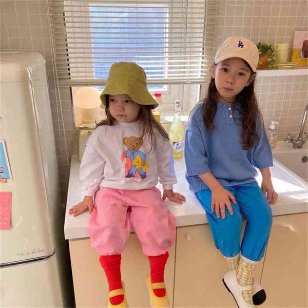 

sprng summer arrival girls candy color pants kids korean design trousers boys 210528, Blue