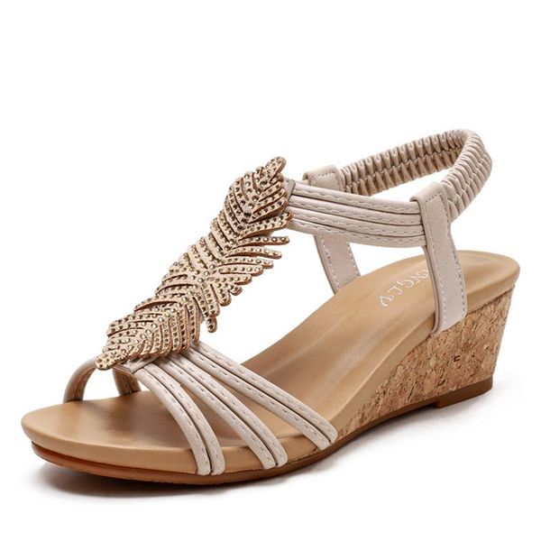 

shiny rhinestones wedge sandals bohemian ankle strap gladiator 2021 summer big size 42 women fashion casual shoe comfortabl, Black