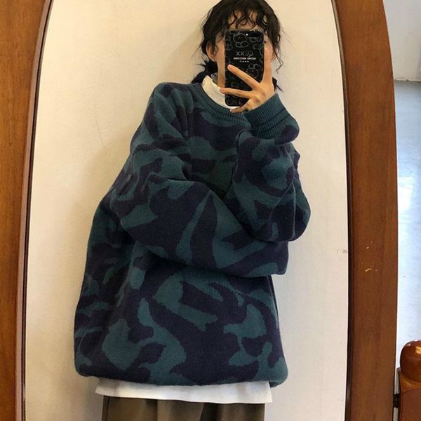 

men's sweaters female pullovers thicken oversize printed winter o-neck vintage retro harajuku streetwear casual chic ulzzang h4oh, White;black