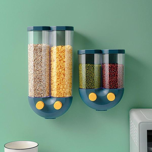 

kitchen organizer plastic storage container wall-mounted cereal rice dispenser grains dry box canister bottles & jars