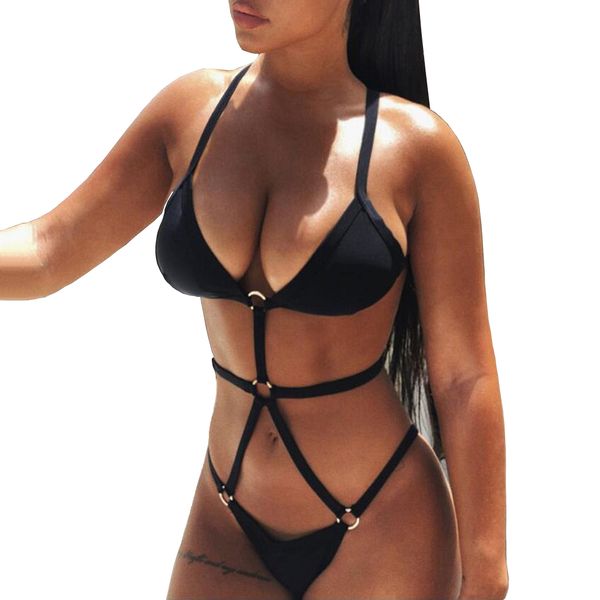 

rings bandage caged one piece swimsuit women high leg cut swimwear female 2021 bather bathing suit swim wear monokini ladying